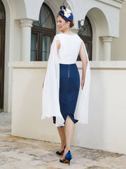 V-Neck Tea-Length Appliqued Dress Dark Navy Plus Size
