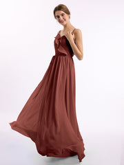 V-neck Chiffon Bridesmaid Gowns with Spaghetti Straps Terracotta