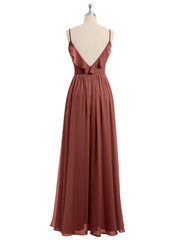 V-neck Chiffon Bridesmaid Gowns with Spaghetti Straps Terracotta