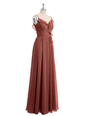 V-neck Chiffon Bridesmaid Gowns with Spaghetti Straps Terracotta