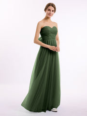 Long Strapless Tulle Gown with Sweetheart  Neck Olive Green