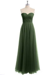 Long Strapless Tulle Gown with Sweetheart  Neck Olive Green