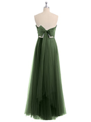 Long Strapless Tulle Gown with Sweetheart  Neck Olive Green