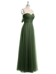 Long Strapless Tulle Gown with Sweetheart  Neck Olive Green