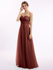 Long Strapless Tulle Gown with Sweetheart  Neck Terracotta