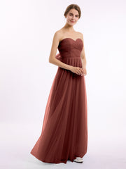Long Strapless Tulle Gown with Sweetheart  Neck Terracotta