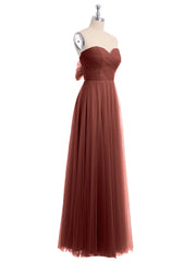 Long Strapless Tulle Gown with Sweetheart  Neck Terracotta