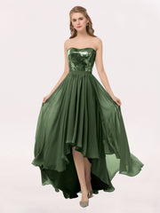 High Low Sequins And Chiffon Dresses Olive Green
