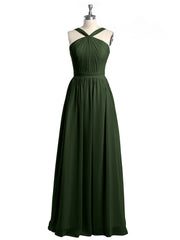 Full Skit Chiffon Bridesmaid Dress with Y Neck Olive Green