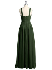 Full Skit Chiffon Bridesmaid Dress with Y Neck Olive Green