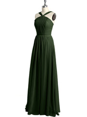 Full Skit Chiffon Bridesmaid Dress with Y Neck Olive Green