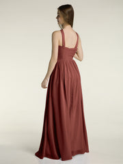 Full Skit Chiffon Bridesmaid Dress with Y Neck Terracotta