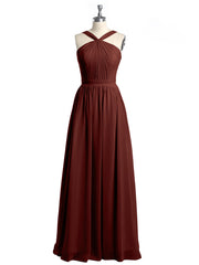 Full Skit Chiffon Bridesmaid Dress with Y Neck Terracotta