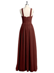 Full Skit Chiffon Bridesmaid Dress with Y Neck Terracotta