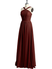 Full Skit Chiffon Bridesmaid Dress with Y Neck Terracotta