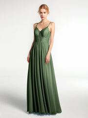 Spaghetti Strap Chiffon Dress with Lace Top Olive Green