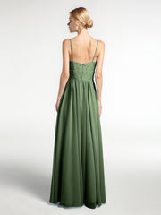 Spaghetti Strap Chiffon Dress with Lace Top Olive Green