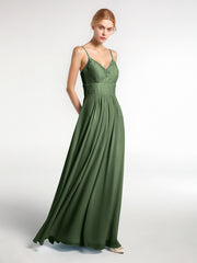 Spaghetti Strap Chiffon Dress with Lace Top Olive Green