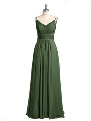 Spaghetti Strap Chiffon Dress with Lace Top Olive Green