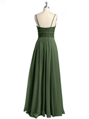 Spaghetti Strap Chiffon Dress with Lace Top Olive Green