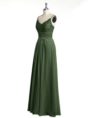 Spaghetti Strap Chiffon Dress with Lace Top Olive Green