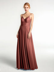 Spaghetti Strap Chiffon Dress with Lace Top Terracotta