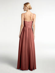 Spaghetti Strap Chiffon Dress with Lace Top Terracotta