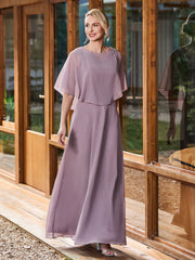 Gorgeous A-line Flutter Cape Sleeves Dress Dusk