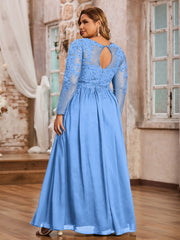 Long Sleeves Tulle Dresses with Appliqued Blue