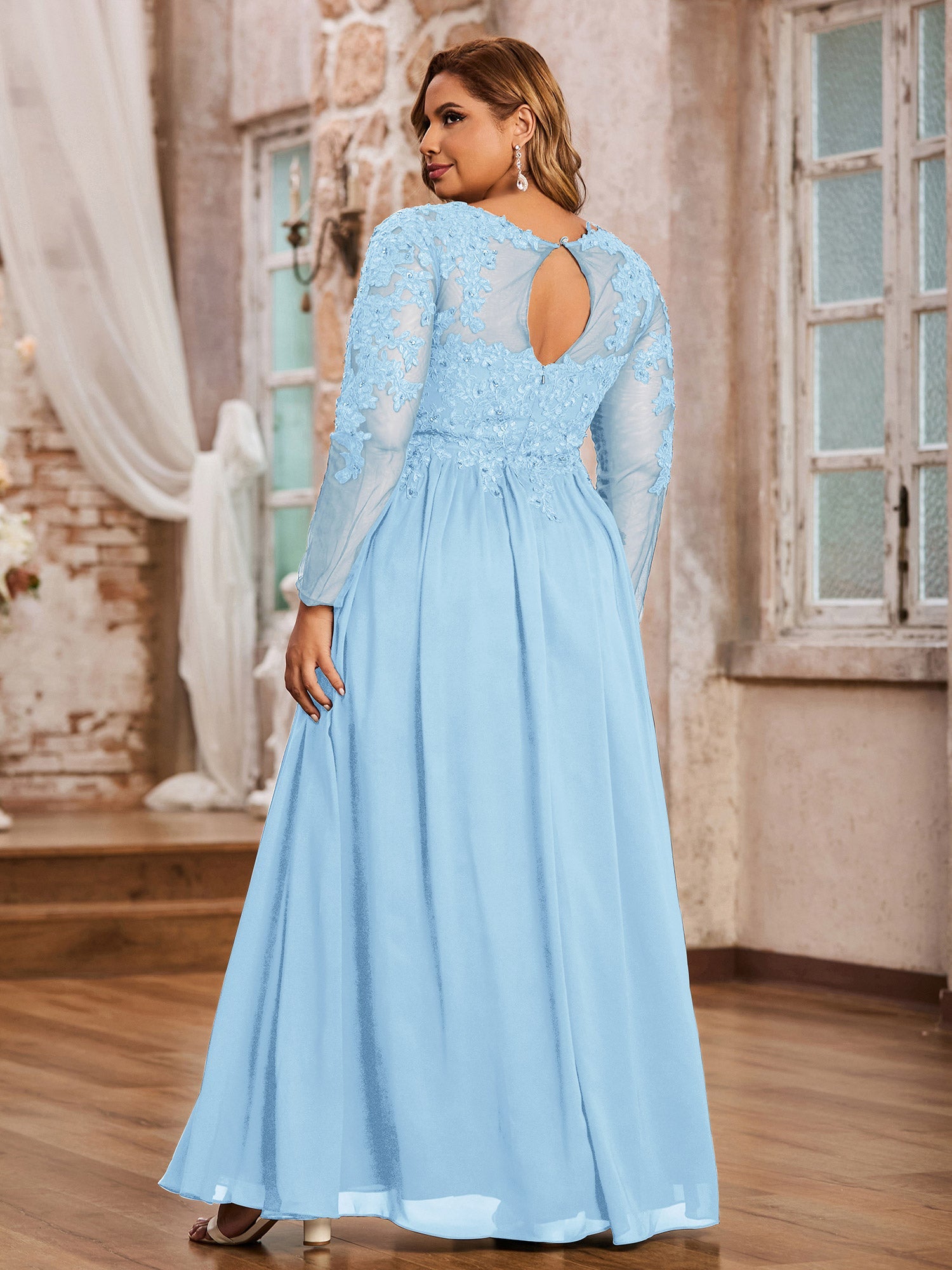 BABARONI Tulle Sky Blue Bridesmaid Dresses A-line Bateau Long