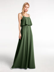 Spaghetti Strap Scoop Neck Ruffle Bodice Dress Olive Green
