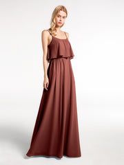 Spaghetti Strap Scoop Neck Ruffle Bodice Dress Terracotta