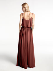 Spaghetti Strap Scoop Neck Ruffle Bodice Dress Terracotta