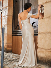 Off-the-shoulder Mermaid Stretch Satin Prom Dresses Champagne Plus Size