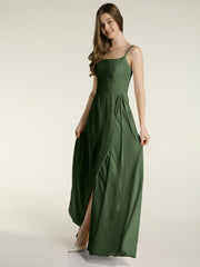 Spaghetti Strap Simple Dress with Slit Olive Green