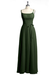 Spaghetti Strap Simple Dress with Slit Olive Green