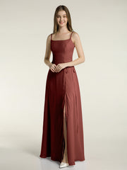 Spaghetti Strap Simple Dress with Slit Terracotta