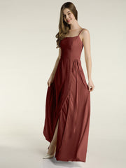 Spaghetti Strap Simple Dress with Slit Terracotta