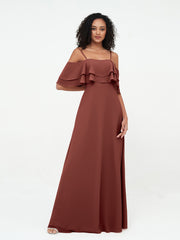 Spaghetti Straps Chiffon Dresses with Ruffle Terracotta