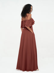 Spaghetti Straps Chiffon Dresses with Ruffle Terracotta
