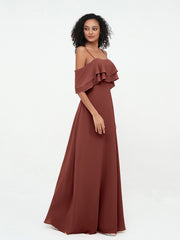 Spaghetti Straps Chiffon Dresses with Ruffle Terracotta