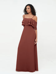 Spaghetti Straps Chiffon Dresses with Ruffle Terracotta