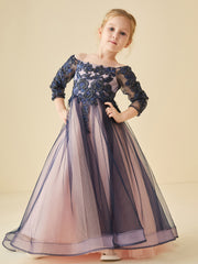 Lace Appliqued Beaded Tulle Flower Girl Dress