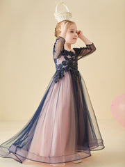 Lace Appliqued Beaded Tulle Flower Girl Dress