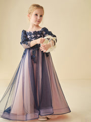 Lace Appliqued Beaded Tulle Flower Girl Dress