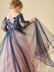 Lace Appliqued Beaded Tulle Flower Girl Dress