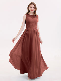 Illusion Neck Chiffon Full Length Dresses Terracotta