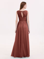 Illusion Neck Chiffon Full Length Dresses Terracotta