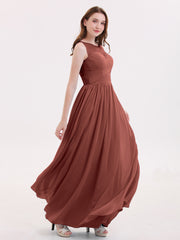 Illusion Neck Chiffon Full Length Dresses Terracotta