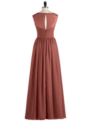 Illusion Neck Chiffon Full Length Dresses Terracotta